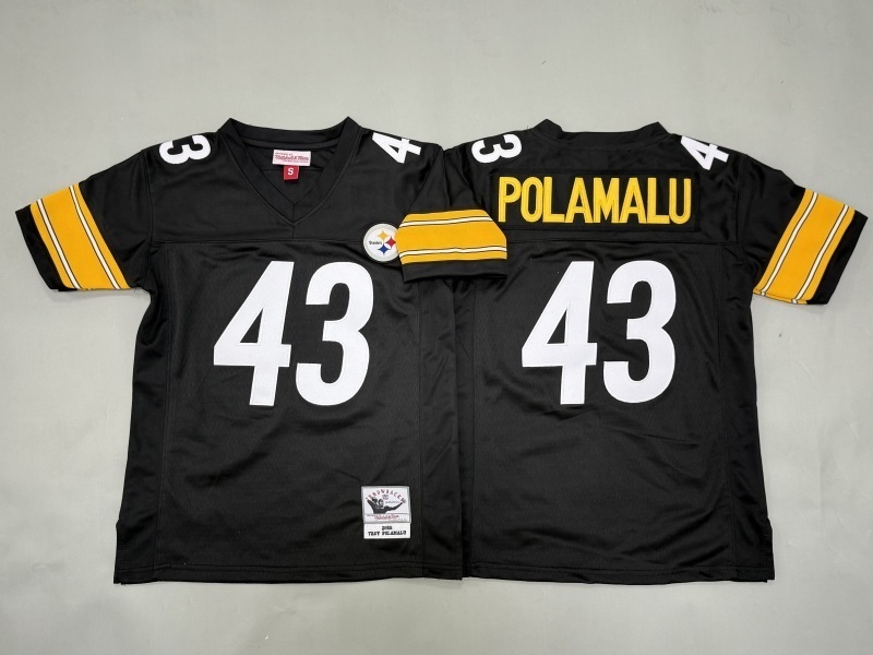 Youth Pittsburgh Steelers #43 Polamalu Black Throwback Limited Nike NFL Jersey 01